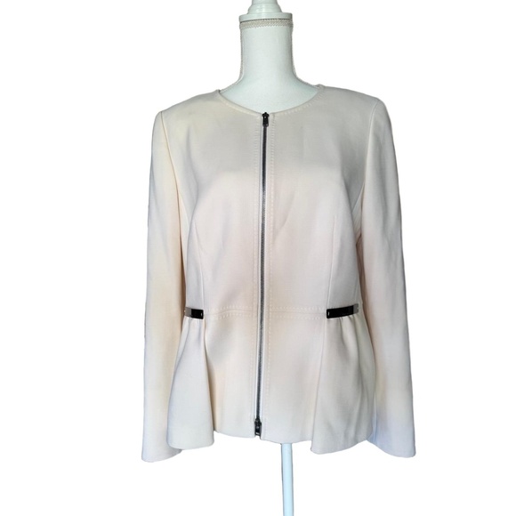 ESCADA Womens Blazer Size 42 Cream Peplum Collarless Full-Zip Front - Picture 1 of 9